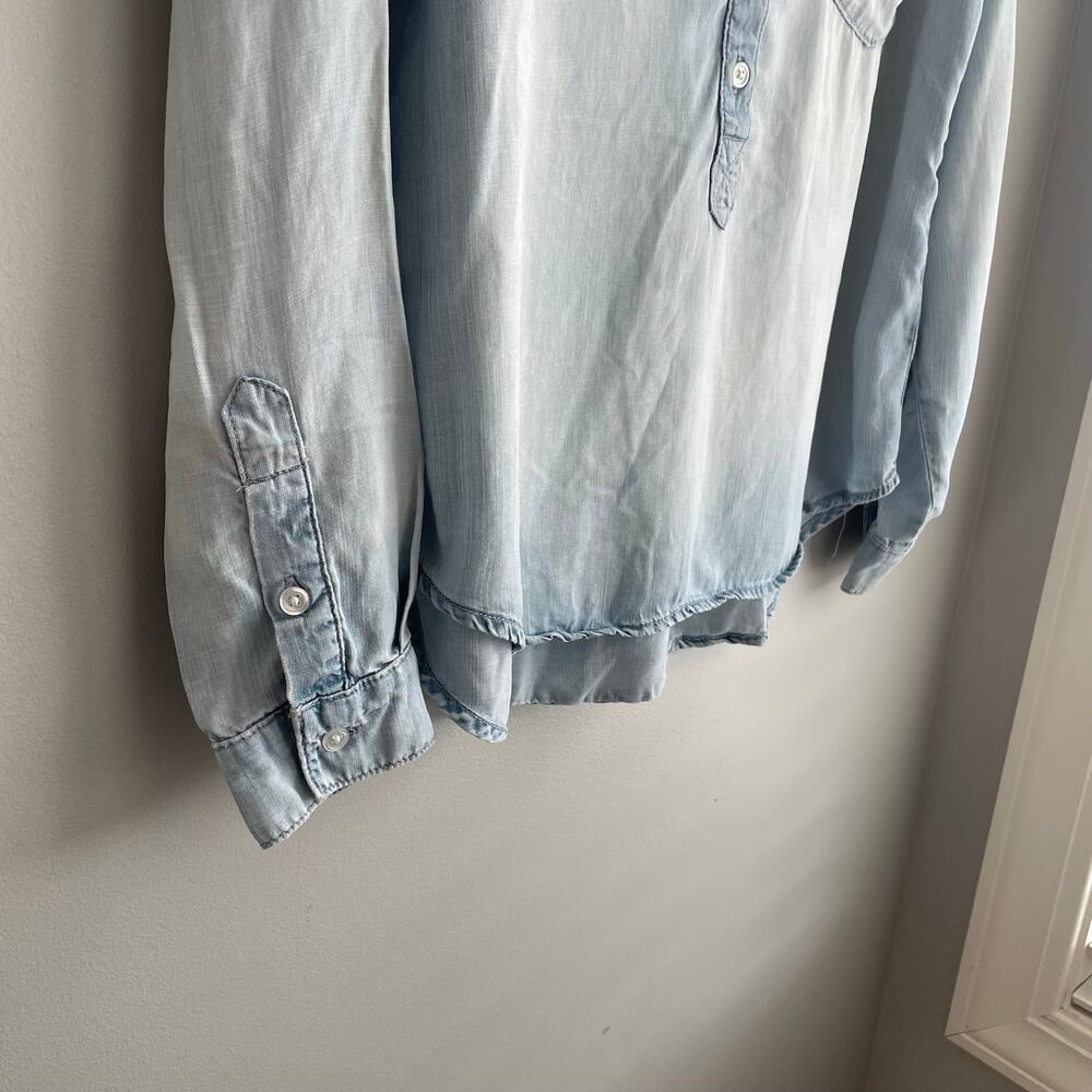 Cloth & Stone Light Chambray Half-Button-Up Roll Tab High-Low Collar Shirt sz L - Picture 4 of 9